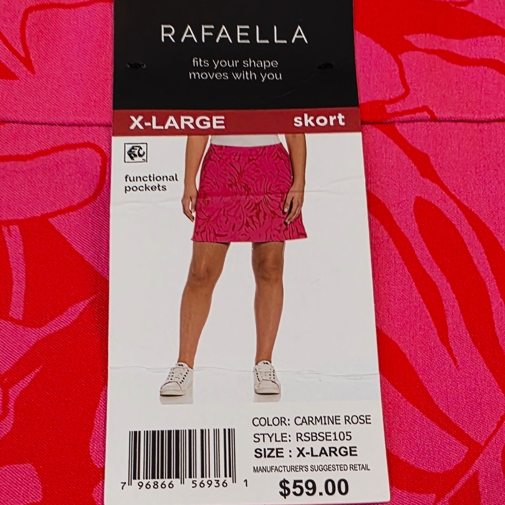 Rafaella Fuchsia & Red Tropical Leaf Pattern Skort Size XL - Picture 6 of 7